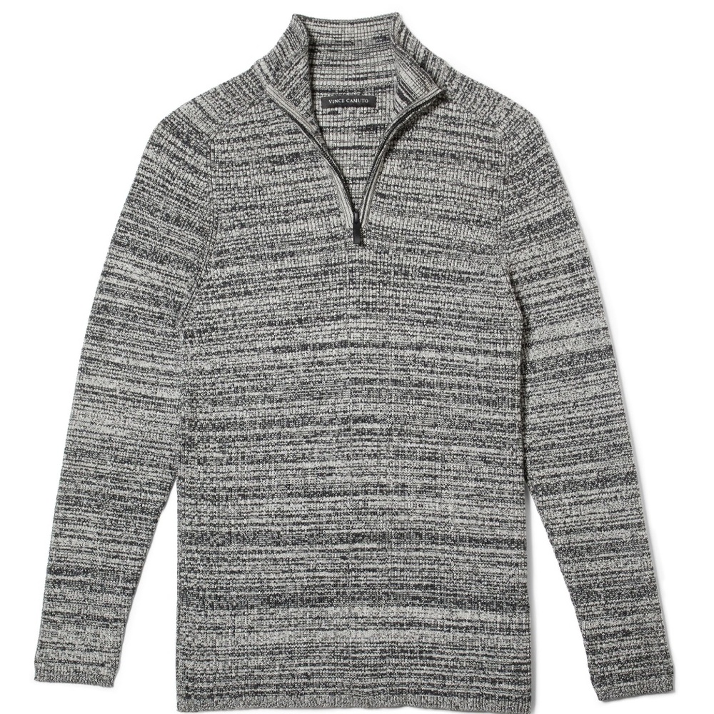 NEW Vince Camuto Quarter Zip Grey Black Sweater L